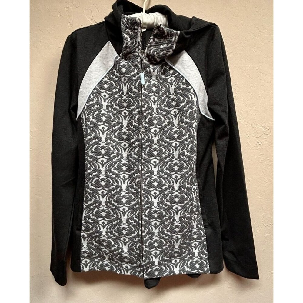 Anthropologie Pure Good Full-Zip Hooded Tara Jacquard Jacket Medium Gray Stretch